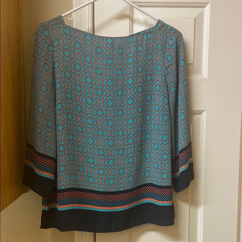 Adrianna Papell Boxy 3/4 Sleeve Blouse in Green and Blue
